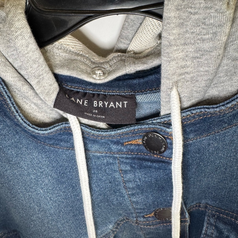 NWT Lane Bryant Blue Denim Jacket with Gray Hood - Picture 3 of 8